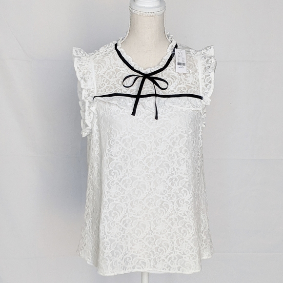 NWT New York & Co Soho White Lace Overlay Blouse - Picture 2 of 11